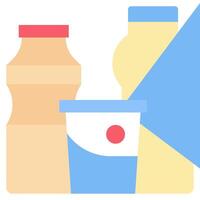 A bottle of milk, a yogurt container and a cup of juice vector