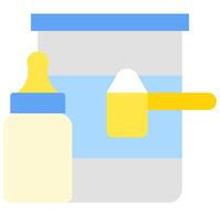 A baby bottle and a spoon next to a container vector