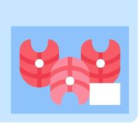 Three red meat patties are on a blue background vector