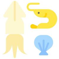 A set of different objects including a crab, shell, and fish vector