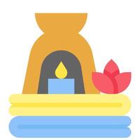 A candle and a lotus flower are on top of a stack of towels vector