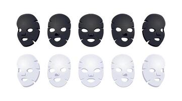 Black and white facial sheet masks showing different angles vector