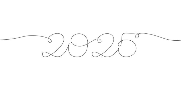2025 one continuous line banner template. New year symbol. Minimal banner with editable stroke. illustration isolated on white background vector