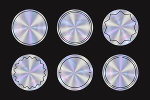 Holographic stickers empty circle set. Hologram multicolored labels with blank space for text. Round Tag realistic style pack. vector