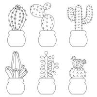 Set of big cacti in doodle style. illustration isolated on white background. vector