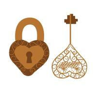 Golden key and lock in the shape of hearts vector