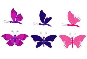 Set of blue and pink butterflies in cartoon style. vector