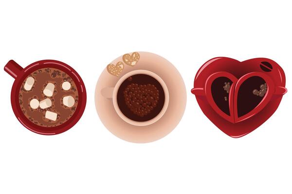 Set of cute cups, top view