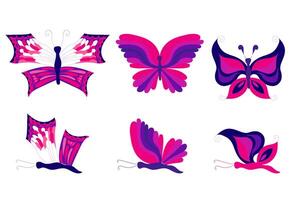 Set of pink and purple butterflies in psychedelic style. vector