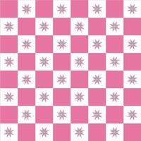 Geometric pattern in pink and white checkered with stars. Seamless pattern. vector