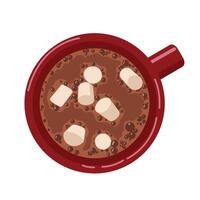 Red mug with hot chocolate and marshmallows vector