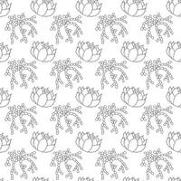 Succulent cacti, one with wide flat leaves, the other with complex hanging leaves in doodle style, arranged in stripes. Simple seamless pattern. illustration. vector