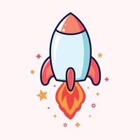 rocket spaceship flying in space cartoon illustration vector