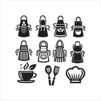 Illustration of chef apron set silhouette. vector