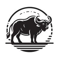 Black buffalo in a circle icon silhouette. vector