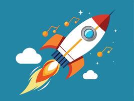Business start up idea with Rocket launch up to the sky vector