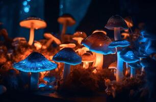 Mushrooms are glowing in the dark photo