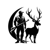 Hunting deer silhouette with man and deer vector