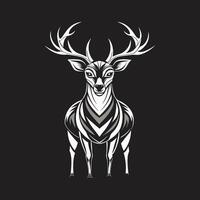 A black and white deer head on a black background vector