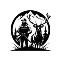 Hunting deer with rifle and hunter in forest vector