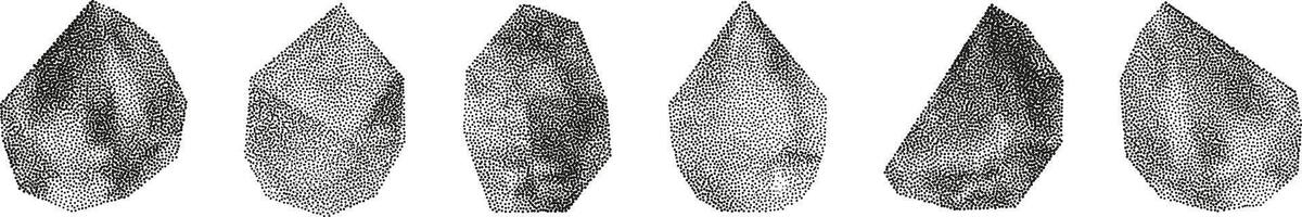 Cube, cylinder, triangle, rhombus with grainy dot texture. vector