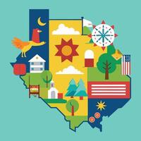 Texas map with icons and symbols vector