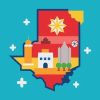 Texas map with buildings and stars vector