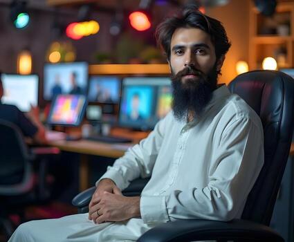 Confident Professional in a Busy Studio photo