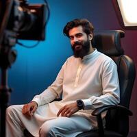 Confident Professional in a Busy Studio photo