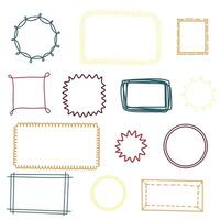 Doodle and square scalloped frames. Hand drawn scalloped edge rectangle and ellipse shapes. Simple label form. Lace frame. Illustration isolated on white background. vector