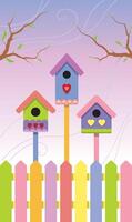 Multicolored Birdhouses on Spring Background vector