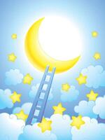 Ladder to the Moon through the Clouds and Stars. Baby Card vector