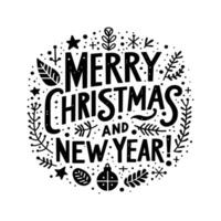 Decorative Lettering Merry Christmas and Happy New Year for Greeting Card on White Background vector