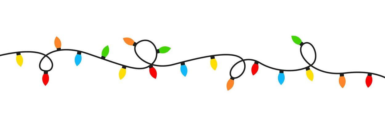 Christmas colored lights isolated on white background. Bright colored garland lights decoration. Glowing light bulb for Christmas cards, banners, posters, web. illustration.