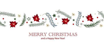 Christmas Greeting Banner with Fir Branches. Happy Christmas and New Year. graphics vector