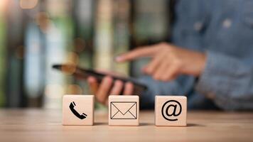 Communication concept with email, message box and contacts icons ,e-mail marketing ,customer support ,Counseling and support hotline ,Connection with modern network technology ,contact us photo