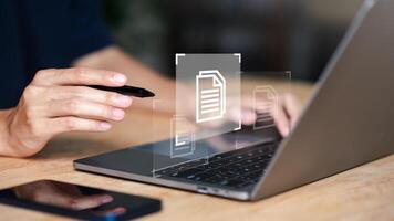Accountant showing office document auditing concept ,plan review process and assess correctness ,Management of important document storage of organization ,document system ,accountant Audit documents photo