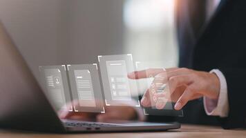 Accountant showing office document auditing concept ,plan review process and assess correctness ,Management of important document storage of organization ,document system ,accountant Audit documents photo