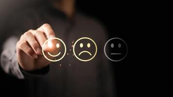Male consumers expressed their evaluations and rated their satisfaction. Customer Experience Survey Concepts for Services and Products and customer engagement service quality assessment photo