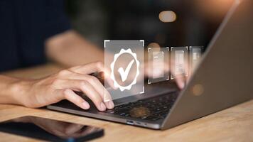 Accountant showing office document auditing concept ,plan review process and assess correctness ,Management of important document storage of organization ,document system ,accountant Audit documents photo