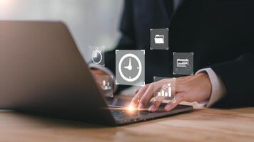 time management concept and business planning ,Organizational time management for future growth business goals ,Using technology to remind appointments ,Process control and strategy for success photo