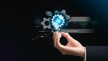 Conversation in chat box icon ,Connect to website or software, Artificial Intelligence ,using command prompt for generates something , use of big data includes operating systems or cyber data photo
