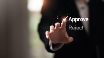 Businessman check and check mark online,Business Agreements and Approvals,business contract signing,Confirmation of contract documents or warranty card,idea of employment project review photo