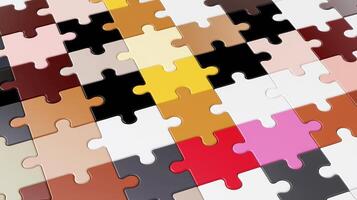 diversity concept with complete jigsaw puzzle where every piece has a different color photo