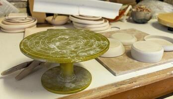 blanks of clay pots and vases, ceramic workshop, handmade ceramic products photo