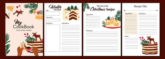 Vertical pages for making notes about cooking homemade desserts. Blank template for cook book. vector