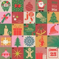 Merry Christmas and Happy Christmas advent calendar template with Xmas elements in modern minimalist style. Modern minimalist holiday stickers. December countdown calendar illustration vector