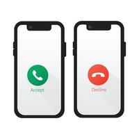EPS 10Icons of phones, one depicting an incoming call with a green answer symbol, and the other showing a declined call with a red reject symbol, both designed with simple lines for clear recognition. vector
