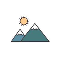EPS 10An icon of mountains featuring a simple silhouette of peaks with a few snow caps, designed with clean lines to evoke a sense of adventure and the great outdoors. vector