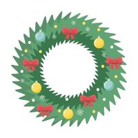 10EPS A Christmas wreath with glowing ornaments and ribbons, its lush greenery sparkling under soft light, blending the magic of Christmas and New Year's cheer. vector